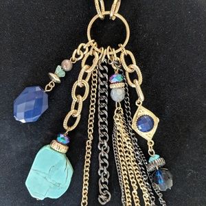 Turquoise stone costume necklace gold plated